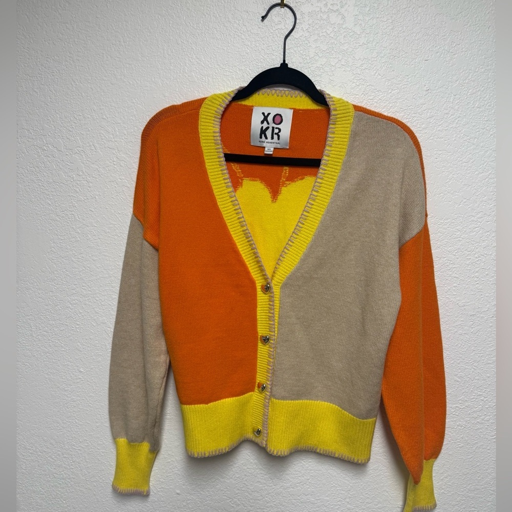 XO KIR by Kerri Rosenthal Colorblock Heart Cardigan Sweater